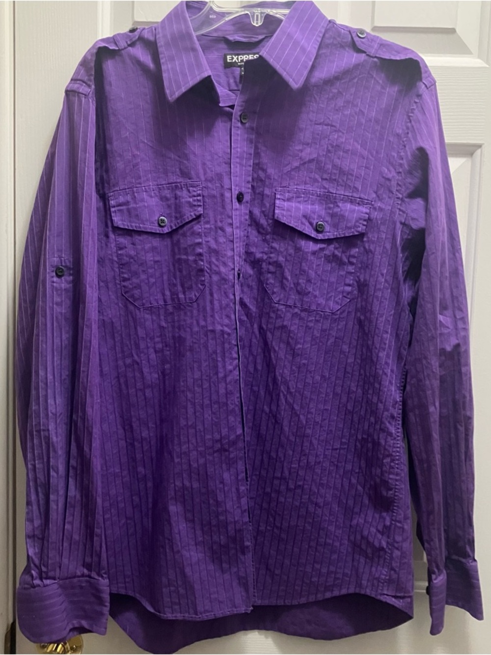 Express Men’s Modern Fit Size Large Purple Long Sleeve Button Up